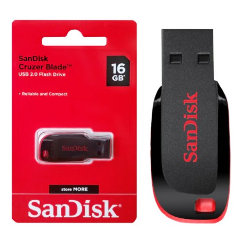 Flash Memory Sandisk Cruzer Blade 16Gb, Usb Negro Rojo