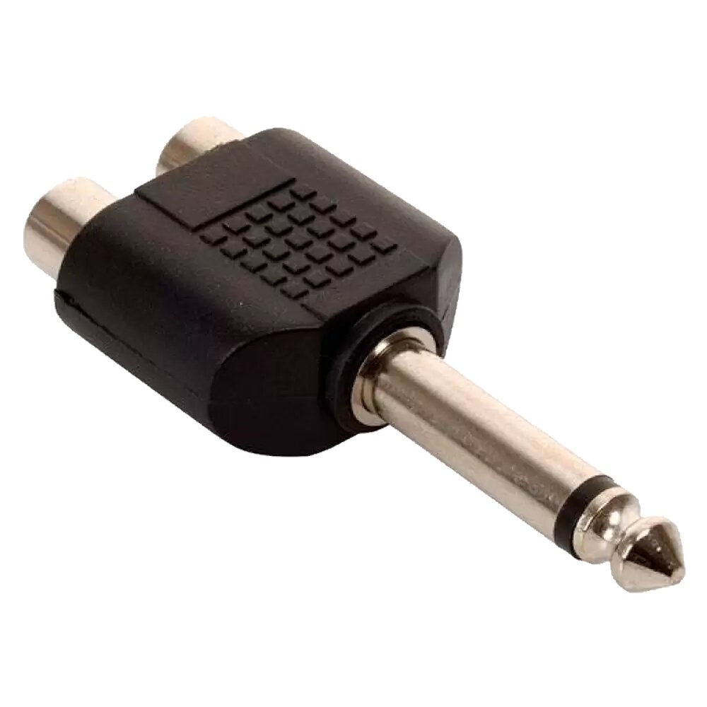 Adaptador de 2 Jack RCA Hembra a Plug 6.3mm Macho, Mono