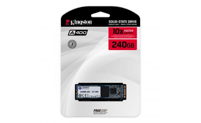 Disco Solido Kingston A400 M.2 2280 SSD 240GB, Interno, Sata III 6Gb/s; Lectura 500mb/s, Escritura 450Mb/s