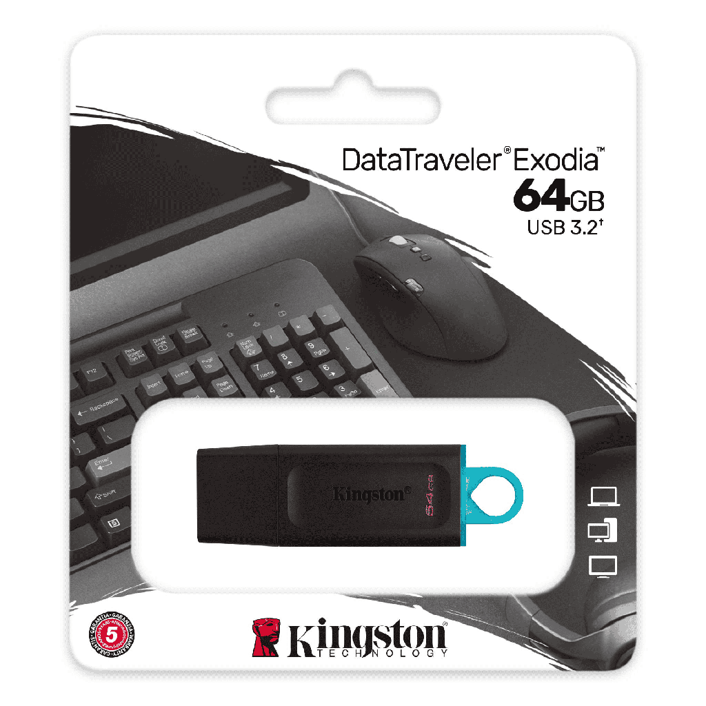 Flash Memory Kingston Data Travel Exodia DTX 64Gb, Usb, 3.2 Gen1; Turquesa