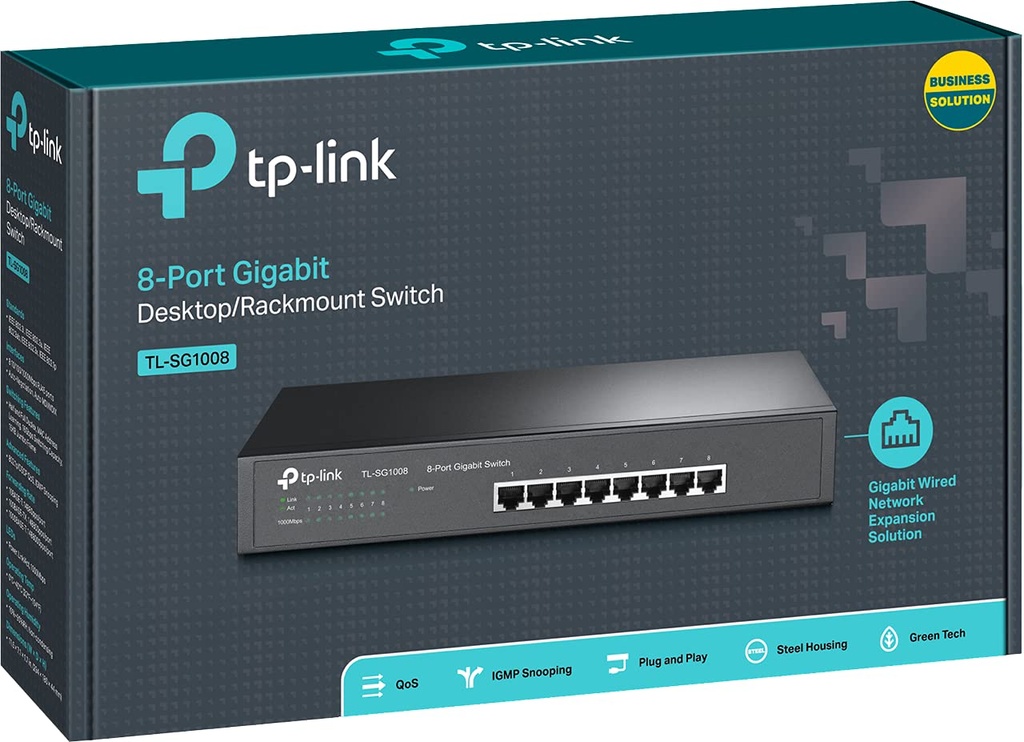 Switch Tp-Link TL-SG1008 8 Puertos Gigabit/Sobremesa/Metalico/Base De Montaje 13 Pul./ Plug And Play