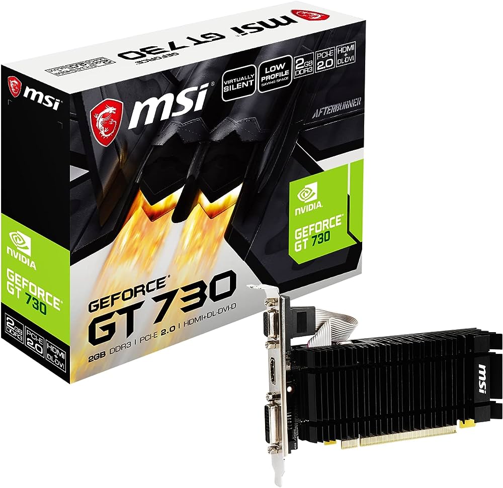 Tarjeta gráfica MSI N730K GF GT 730 2GB DDR3 PCIe 2.0 x16 perfil bajo DVI, D-Sub, HDMI sin ventilador