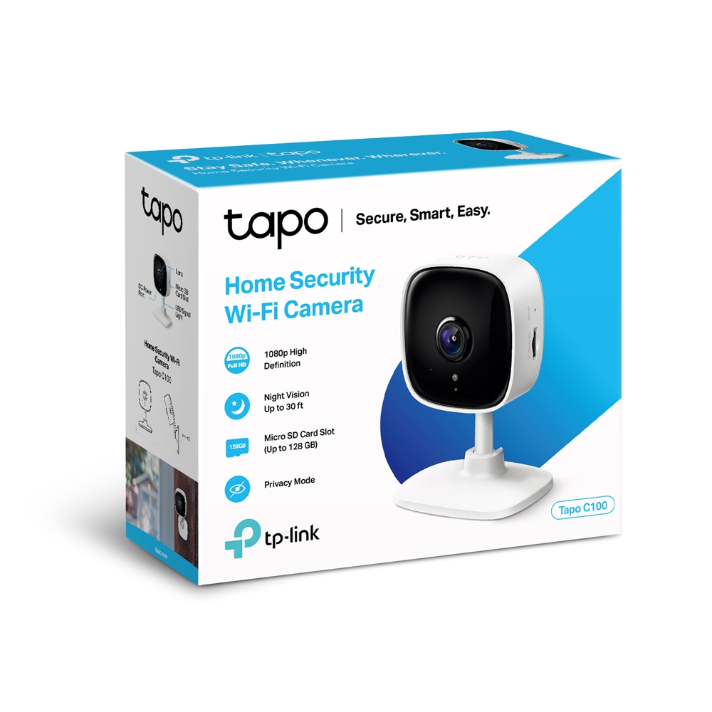 Cámara IP Tp-Link Tapo C100, 1080px Full-HD Doble Stereo microfono/altavoz, Visión Nocturna, Soporta Micro SD 128Gb no incluye