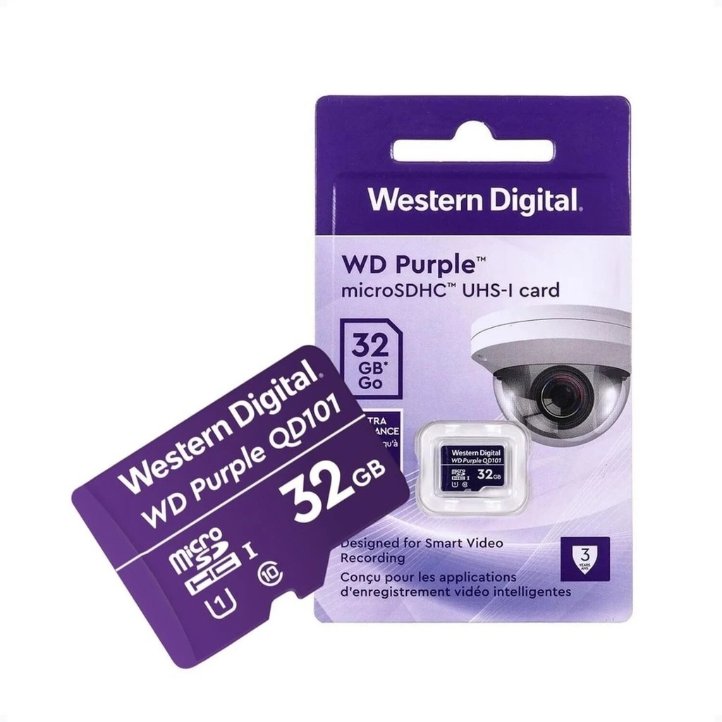 Tarjeta de Memoria Western Digital Purple MicroSD-HC 32Gb; grabar video, exclusivamente para cámaras de vigilancia