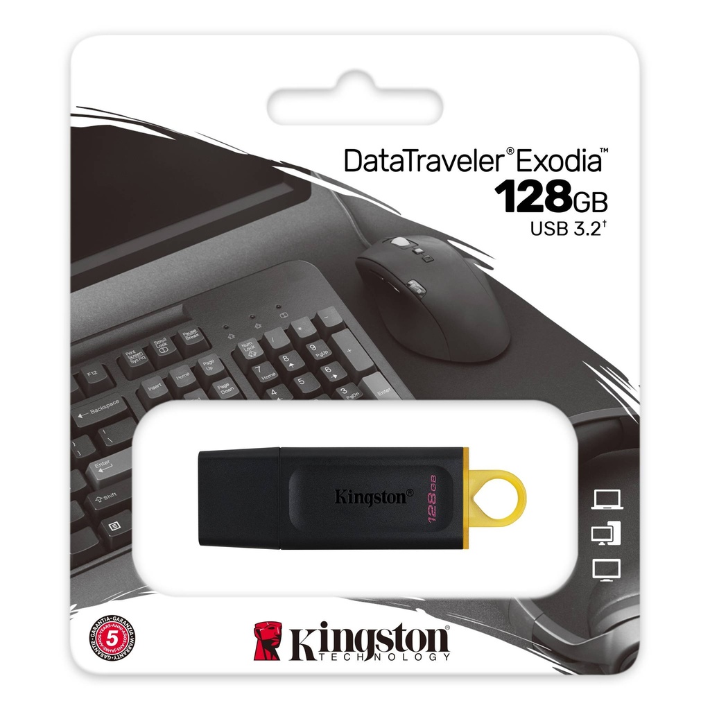 Flash Memory Kingston DataTraveler Exodia, 128 GB; USB 3.2 Gen 1; Negro Amarillo