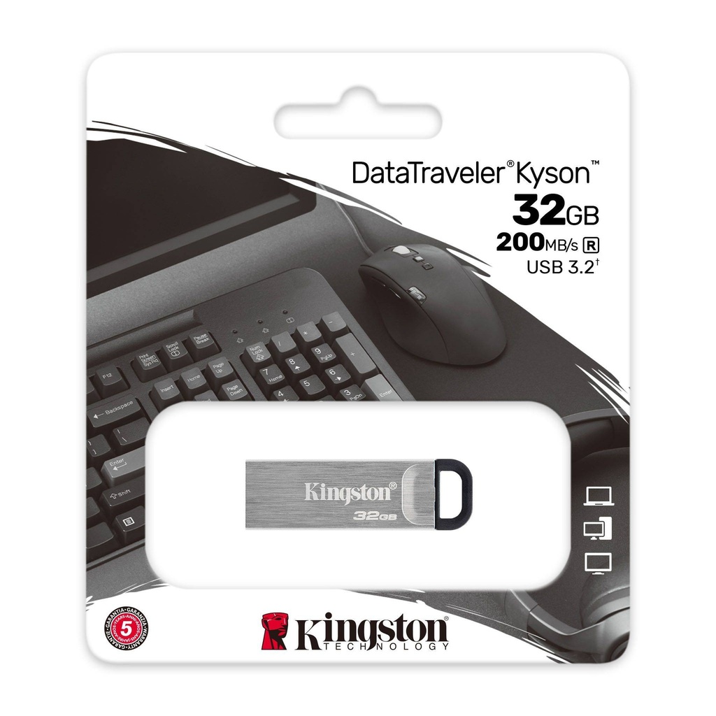 Flash Memory Kingston DataTraveler Kyson Metalica, 32 GB; Usb 3.2 Gen 1; Plateada (copia)