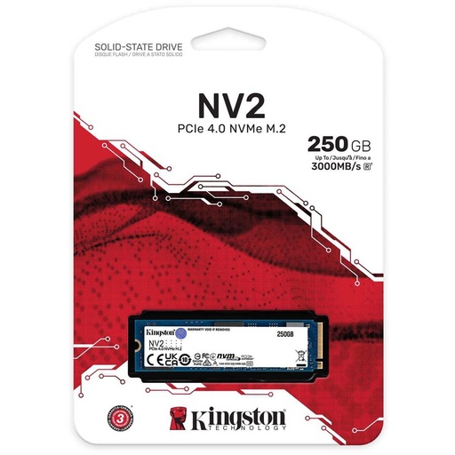 [SSDKINGSTONV2M.2250GB] Disco Solido Kingston NV2 M.2 2280 SSD NVMe 250Gb PCIe 4.0 Gen 4x4, hasta 3000Mb/s