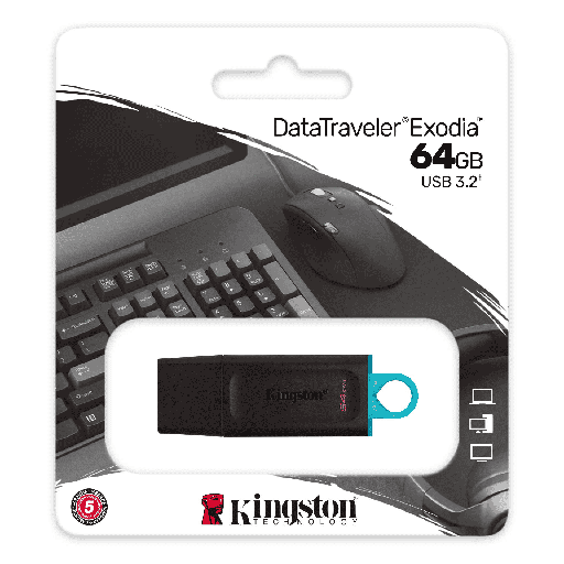 [FMKINGSTONDTX64GB] Flash Memory Kingston Data Travel Exodia DTX 64Gb, Usb, 3.2 Gen1; Turquesa