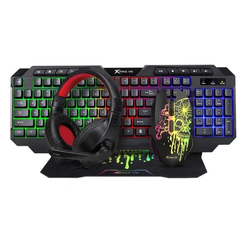 [KITXTMECMX-415] Combo Xtrike Me CMX-415 4 en 1, Teclado Español 114 teclas iluminación RGB  + Mouse  de 6 botones Dpi 8000 + Audífonos Φ40mm + Mouse Pad antideslizante puerto: USB cable 1.5Mt