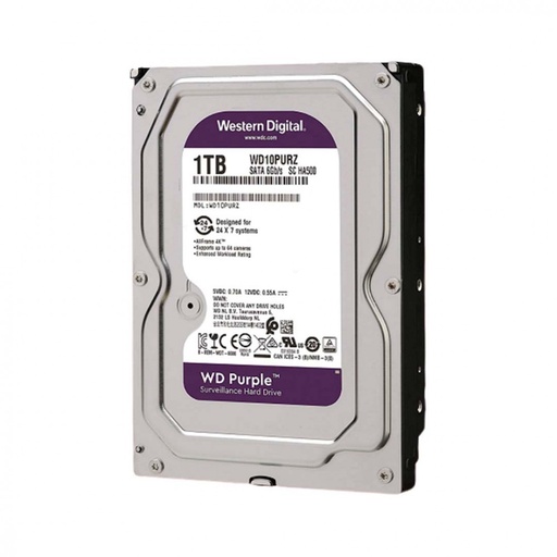 [HDDWDPURPLE1TB] Disco Duro Western Digital Purple WD10PURZ; 1TB; Interno; 3.5";  SATA 6Gb/s, 5400 rpm, búfer: 64 MB